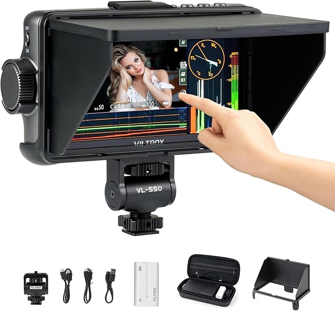VILTROX 5.5 Inch 1200nits 4K 10bit HDMI Field Monitor Touchscreen 3D LUT Portable Video Kit With Battery On-Camera RGB Parade Histogram Waveform Focus Assist (DC-550 Pro)
