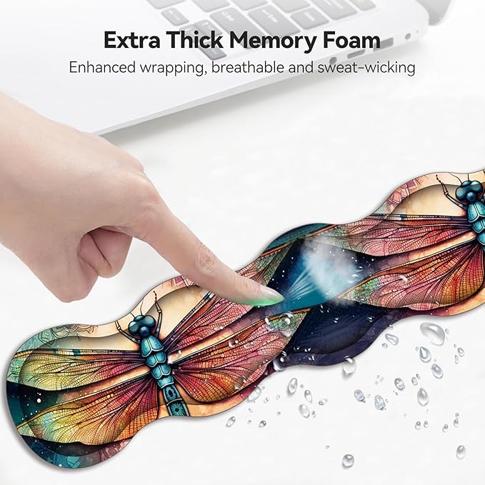 Mouse Wrist Rest and Keyboard Wrist Rest Pad+ Coaster Set Non-Slip Rubber Base Smooth Surface Ergonomic Gaming Mouse Pad for Easy Typing and Pain Relief Mandala Dragonfly
