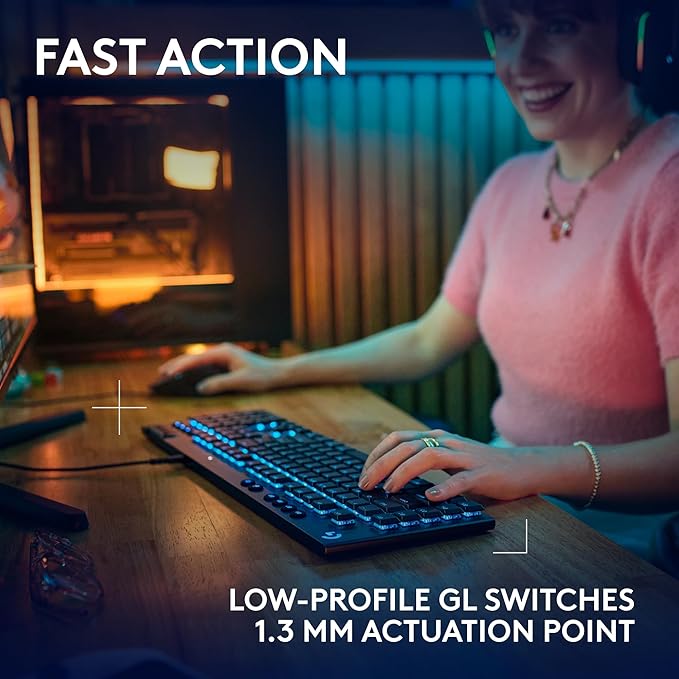 Logitech G915 X Low-Profile Wired Mechanical Gaming Keyboard Double-Shot PBT Keycaps Fully Programmable Keys RGB Lighting Aluminum Finish GL Red Linear Switches - PC/Mac