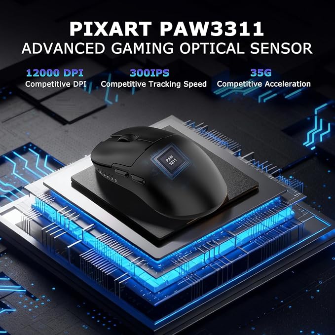 AJ159P MC Wireless Gaming Mouse 12000 DPI Tri-Mode 2.4G/Bluetooth/Wired Magnetic RGB Charging Dock 56g Ultra-Light Programmable 6 Buttons - Perfect for Gaming Work &amp Travel (Black)