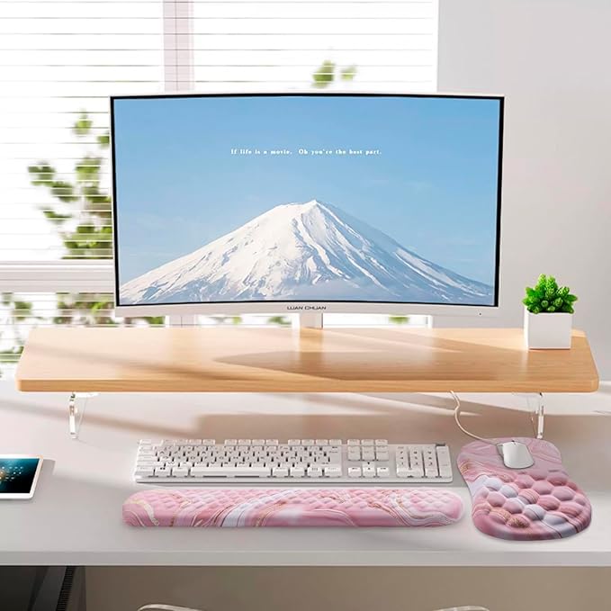 Mouse Pad Wrist Support Laokiiy 2 in1 Keyboard Wrist Rest+ Ergonomic Mouse Pad Non-Slip Wrist Rest for Computer Keyboard Made Easy Typing &amp Relieve Wrist Pain(Rose Gold Pink Marble)