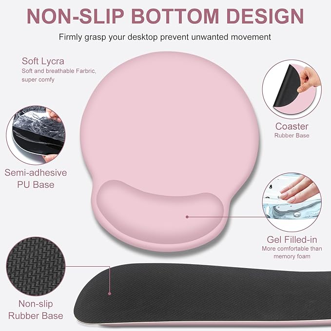 Mouse Pad Desk Pad Protector Keyboard Wrist Rest + Mouse Pad Wrist Rest +Coaster Large Gaming Pad for Computer Keyboard Laptop XXL Desk Mat Writing Pad for Office and Home Pink