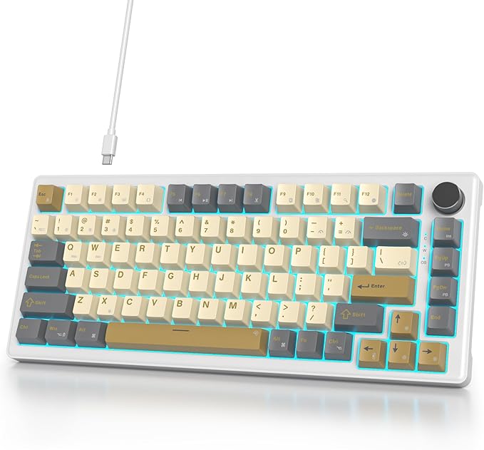 75% Wired Gaming Keyboard Hot Swappable Gasket Mount White Switch 82 Keys TKL Mechanical Keyboard NKRO Creamy for PC Laptop Windows Gamer (Glimmer)