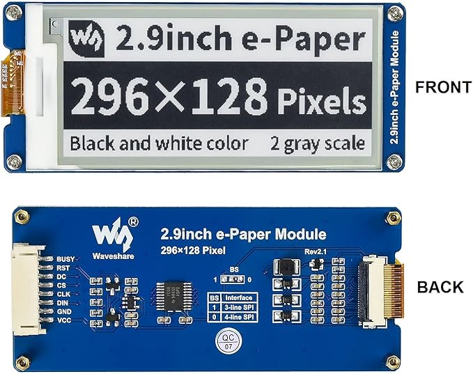 2.9inch e-Paper Display Module 296x128 Resolution 3.3V/5V Two-Color epaper Display E-Ink Screen Module SPI Interface Compatible with Raspberry Pi/Arduino/Jetson NanoSupport Partial Refresh