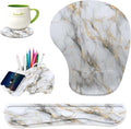 Keyboard Wrist Rest Pad Ergonomic Mouse Pad SetNon-Slip PU Base for Laptop Home Gaming OfficeMatching Elephant Pen Holder and Cup Coaster(Gold Marble) …