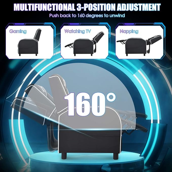 GORELAX Modern Massage Gaming Recliner Chair PU Leather Home Theater Recliner Chairs w/Footrest and Massage Racing Style Sofa Chair for Living Bedroom Gaming Room