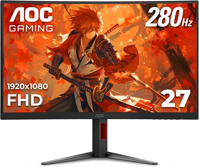 AOC C27G4ZH 27 Curved Frameless Ultra-Fast Gaming Monitor FHD 1080p 0.3ms HDMI 240Hz/DP 280Hz 1500R AMD FreeSync HDR Height Adjustable 3-Year Zero Dead Pixel Guarantee