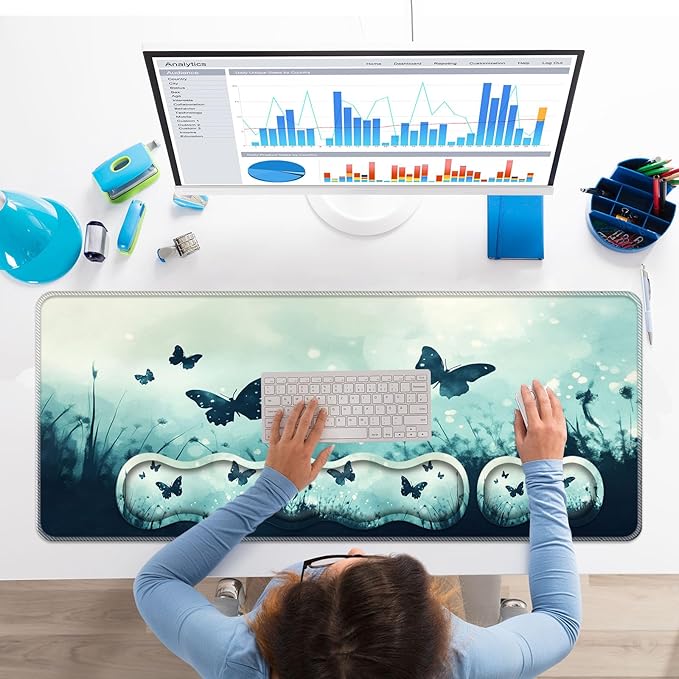 Keyboard Wrist Rest SetMemory Foam Wrist Support Mouse Pad31.5x11.8 Desk Mat for Comfortable Typing &amp Pain ReliefNon-Slip Base for Office &amp Home Use - Butterfly