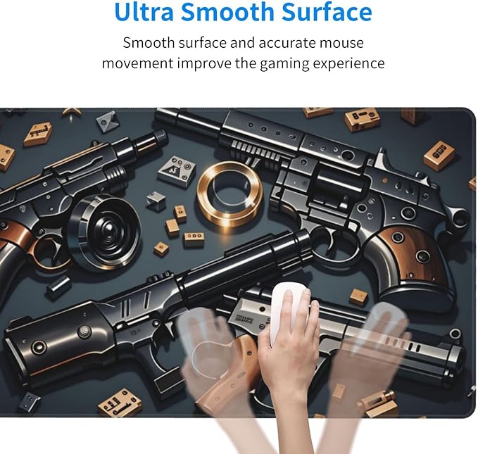 Handguns and Scattered Parts Desk Cover MatExtended Large Mouse PadComputer Laptop Mat Desk Decor for Office Game Home 30x16 Inch