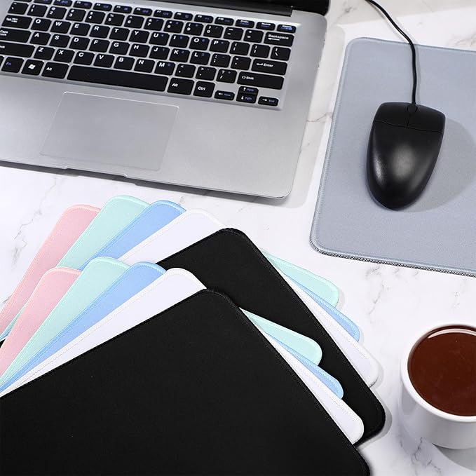 Kanayu 12 Pcs Mouse Pad Bulk 10.2 x 8.3 x 0.12 Inch with Non Slip Rubber Base Stitched Waterproof Mouse Pad Washable and Dirt Resistant Square Multicolored