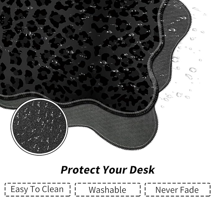 Black Leopard Print Desk Mat Mouse Pad 31.5 x11.8 XL Extended Mousepad Huge Mouse Pads with Stitched Edges Desk Pad for Work Game Office Home