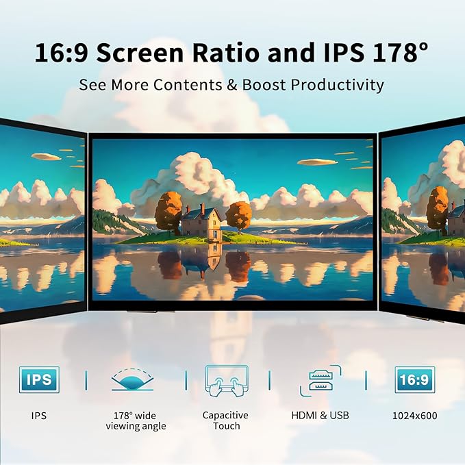 Raspberry Pi Touchscreen10 Inch Monitor HDMI1024×600 Mini Monitor16:9 IPS Screen Small Portable Display for Raspberry Pi 400/4/3/2/Zero/B/B+ Jetson Nano Win11/10/8/7