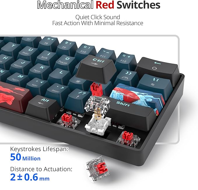 60% Mechanical Keyboard - Compact Gaming Keyboard RGB Backlit 61 Keys Red Switches USB Wired for Windows Mac Laptop PC