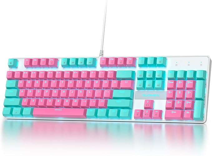 RGB Pink Gaming Keyboard 104-Key Wired Mechanical Keyboard with Number Pad Linear Red Switch NKRO Full Size for Windows Laptop PC Gamer