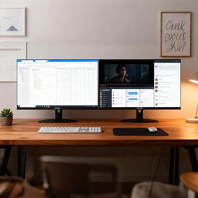 Kado Dual Monitor Setup - 2-Pack 27-inch 1920x1080 Full HD USB Type-C Computer Monitor 100Hz VESA Mount Edgeless HDMI DP Office Gaming Hybrid Built-in Speakers