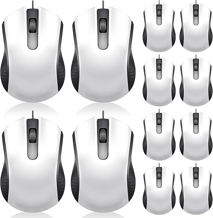 Hoteam 12 Pcs White Wired Computer Mouse Bulk Cord USB Computer Mice Ergonomic Wired Mouse for Pcs Computers Laptops Gaming Office Home Supplies