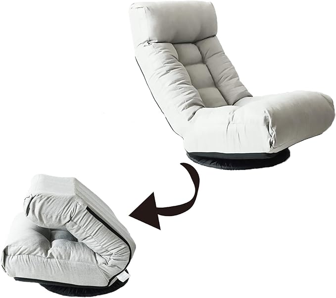 Yoglad Japanese Style Chaise Lounge Sofa 360-Degree Swivel Chair Floor Gaming Chair Lazy Sofa for Reading Game Meditating 3 Adjustable Positions with Comfortable Backrest (Gray+Ottoman)