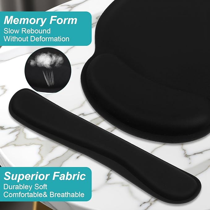 8 Pcs Ergonomic Mouse Pad and Keyboard Wrist Rest Set Memory Foam Support for Comfortable Typing Black Computer Gaming Office Home Accessories