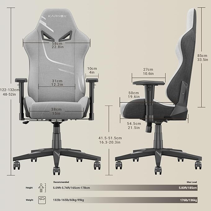 KORNOX Gaming Chair Fabric Ergonomic for Adults Office Chair High BackDesk Chair RacingTask Chair Cloth Adjustable SwivelGame Chair with Headrest and Lumbar Support for TeensSilver Grey