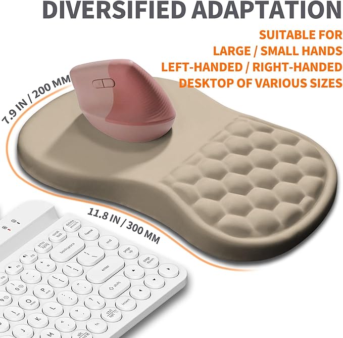 Ergonomic Joint Wrist Support Mouse Pad with Memory Foam Cushion Massage Bump Carpal Tunnel Pain Relief Mousepad Slope Design for Wrist Rest 11.8x7.9 in Apricot