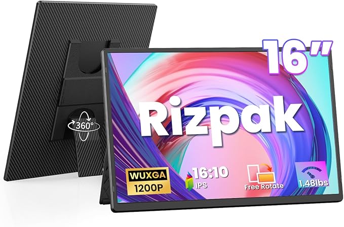 16 Laptop Screen Extender 1920x1200 IPS Portable Monitor Borderless Dual Screen Extender with 360° Rotatable Stand Plug and Play Ultra Slim Travel Monitor for PC Wins Switch PS5