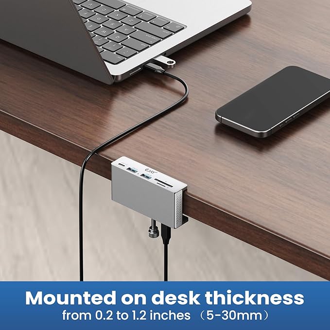 EJAY 5-Port USB 3.0 Hub Aluminum USB C Hub with Card Reader 5Gbps USB Splitter for PC Mac Laptop with 59inches Data and 39inches Cable USB Hub with Extra Power Port Silver