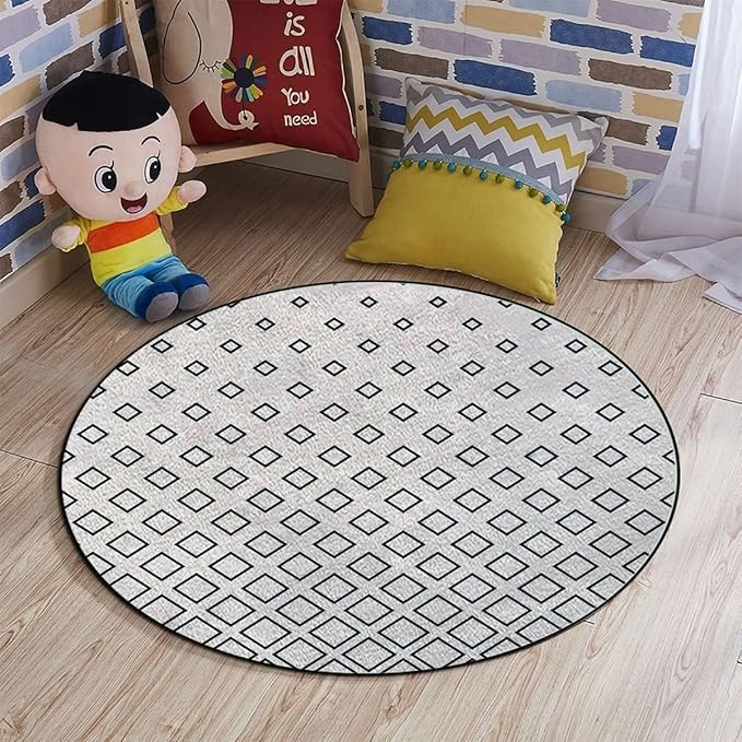 Abstract Rug Round Carpet Trendy Area Rugs Non Slip Soft Floor Carpet Cozy Bath Mat for Indoor Bedroom Living Room Bathroom Floor Mat Geometric Vertical Square ShapedBlack White Diameter 60 in