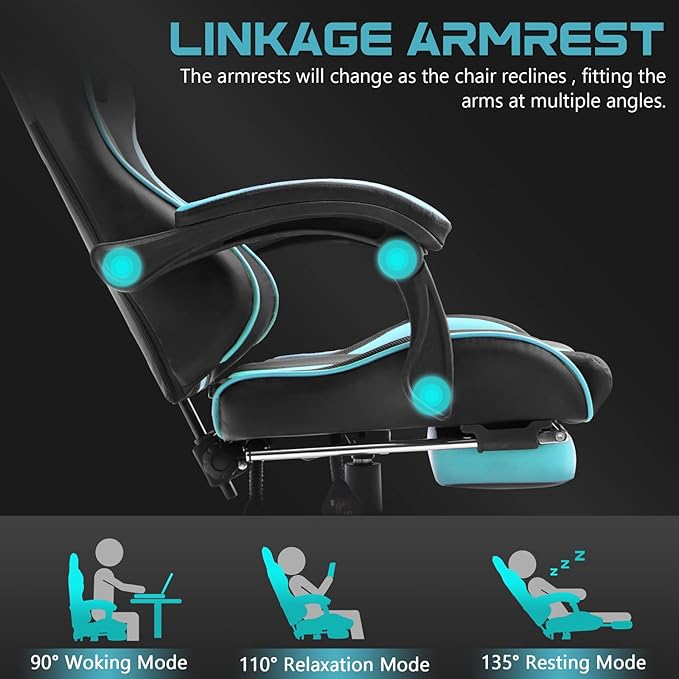 Ferghana Gaming Chairs Ergonomic Racing Style PC Game Computer Chair with Headrest Lumbar Support Adjustable Recliner PU Leather Video Computer Chair(Lake Blue)