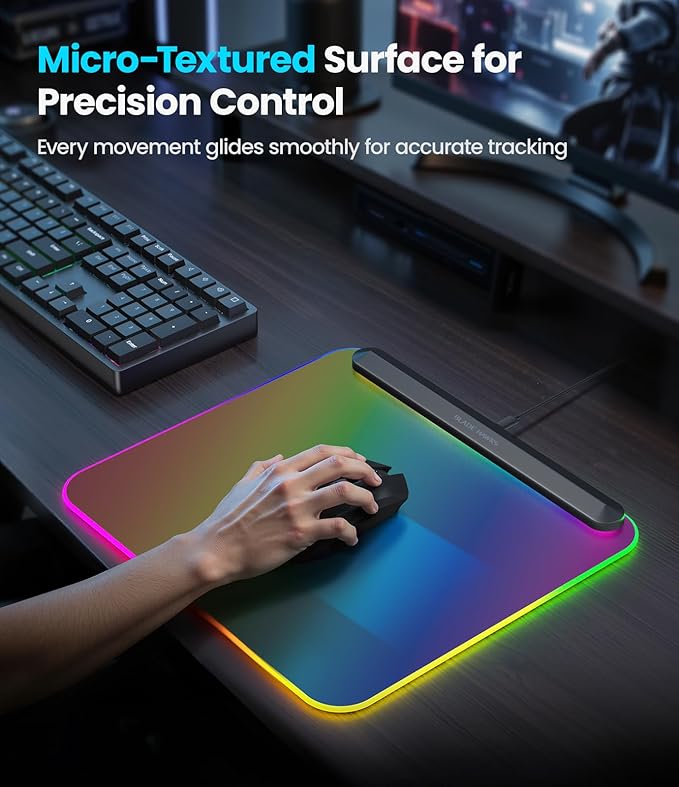 BladeHawks BX10 RGB Full Backlight Gaming Mouse Pad 6 Lighting Modes &amp Colors USB 2.0 &amp Type-C Ports Detachable Type-C Cable Micro-Textured Surface Non-Slip Base (13.4 * 12.2'') – Ideal D
