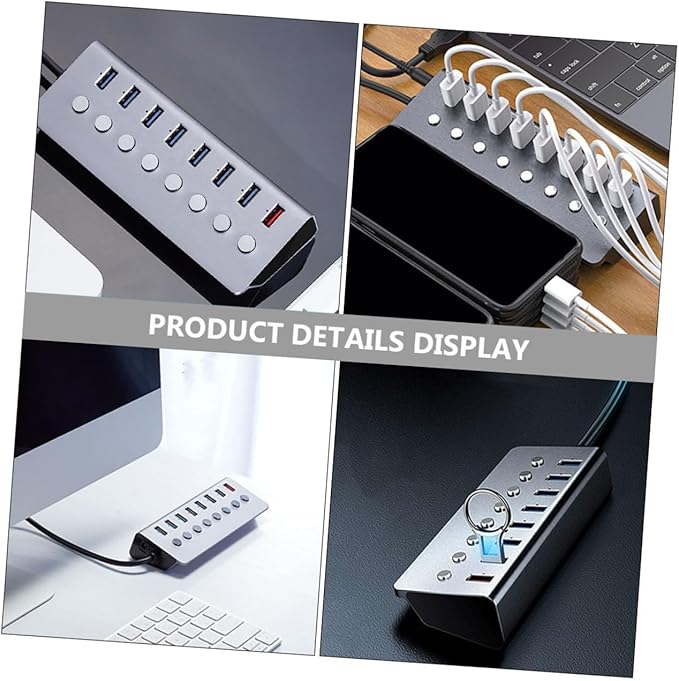 HOMSFOU 7-Port USB Hub Splitter 3.0 Independent Control USB Extender for Laptops and PCs Portable for Charging and Data Transfer