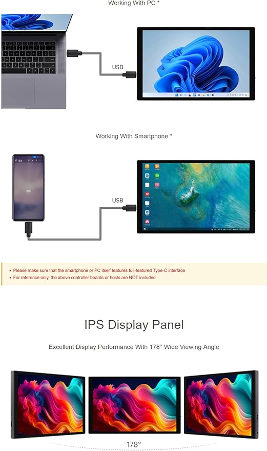 10.1inch 1280×800 IPS Capacitive Touch Display for Raspberry Pi 5/4B/3B/Zero/Zero W/Zero 2W/Pico/Pico W/Pico WH Jetson Nano VisionFive2 PC and Smartphone (10.1HP-CAPLCD Monitor)