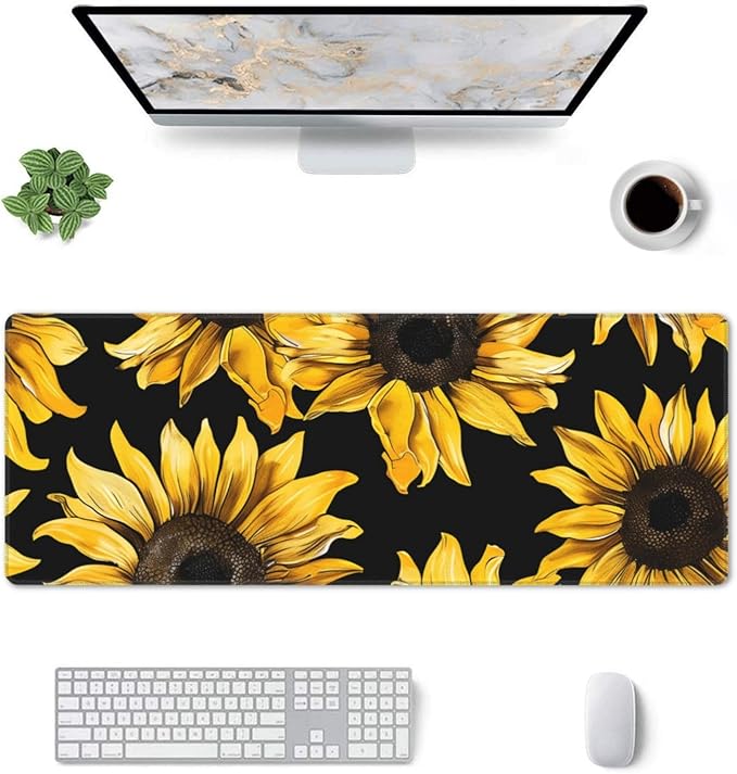 Yellow Sunflower Theme Large Mouse Pad XL Extended Gaming Pad Waterproof Desk Mat for Desktop Keyboard Non Slip Mousepad for Office Game Home 32.15x11.8