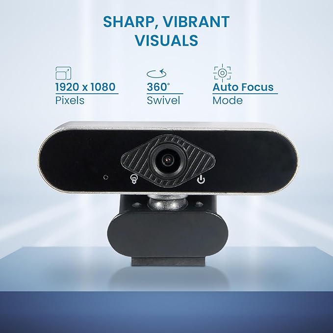 OTM Essentials HD Elite Webcam Auto Focus Mode Captures Video up to 1920 x 1080 Pixels Built-in Microphone Webcam for PC and Laptops