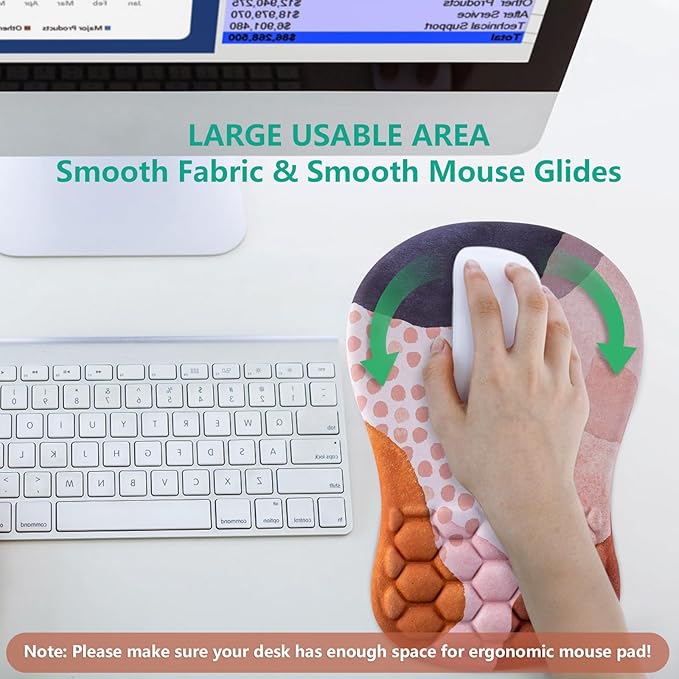 Mouse Pad Wrist Support Ergonomic Mouse Pad with Wrist Rest Comfortable Computer Mouse Pad for Laptop Pain Relief Mousepad with Non-Slip PU Base Boho