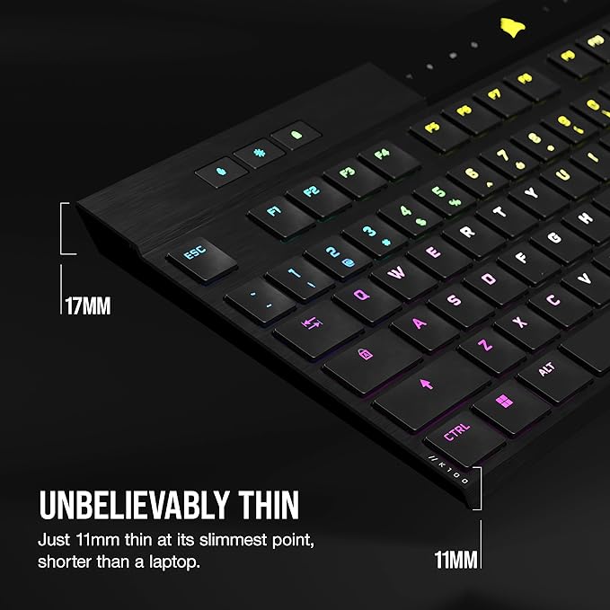 Corsair K100 AIR Wireless RGB Mechanical Gaming Keyboard - Ultra-Thin Sub-1ms Slipstream Low-Latency Bluetooth Cherry MX Ultra Low Profile Keyswitches - NA Layout QWERTY - Black