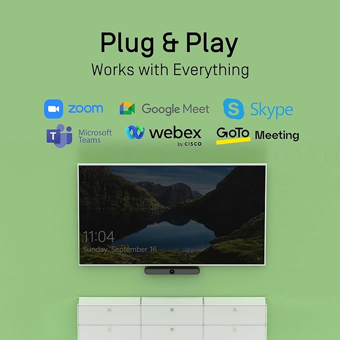 IPEVO VC-B4K UHD 4K Video and Audio Conference Room Camera System All-in-One Video Bar Voice Detection and Auto Framing 6 MEMS Mic/20W(2x10W) speakers/120°FOV Smartphone/Laptop/Tablet - Black