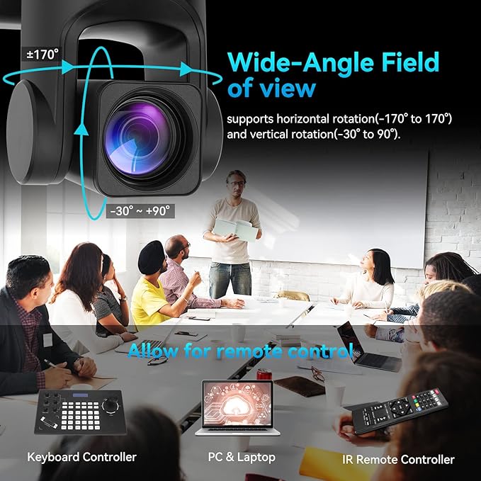 ROCWARE 2K Camera 16X PTZ FullHD 1080P Camera USB Video Conference Camera for Business Meeting Live Streaming Church Education RC26