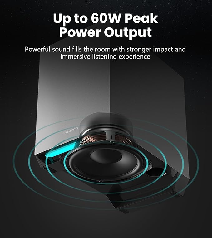 Edifier G1500 MAX 2.1 Gaming Speakers - 60W Peak Power with 4 Subwoofer &amp 2.5 Satellite Speakers Bluetooth 5.3 &amp Multi-Wired Connections 10 RGB Light Effects 3 Sound Modes for PC/PS5/Xbox