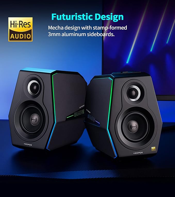 HECATE G5000 Bluetooth Computer Gaming Speakers Hi-Res Audio Wireless Desktop Speakers 88W RMS Powered Bluetooth 3.5mm AUX USB Optical Coaxial Inputs for PC/PS4/PS5/Laptop/TV RGB Light