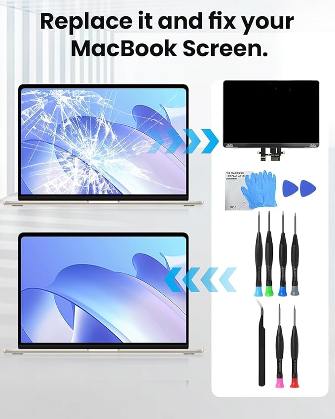 A1932 2019 Year / A2179 2020 Year Replacement Screen 13.3 for MacBook Air Retina (Model：EMC 3302 EMC 3184 MVFH2 MVFJ2 MWTJ2 MWH22) Full LCD Screen Display Assembly with Fix Kit (Silver)