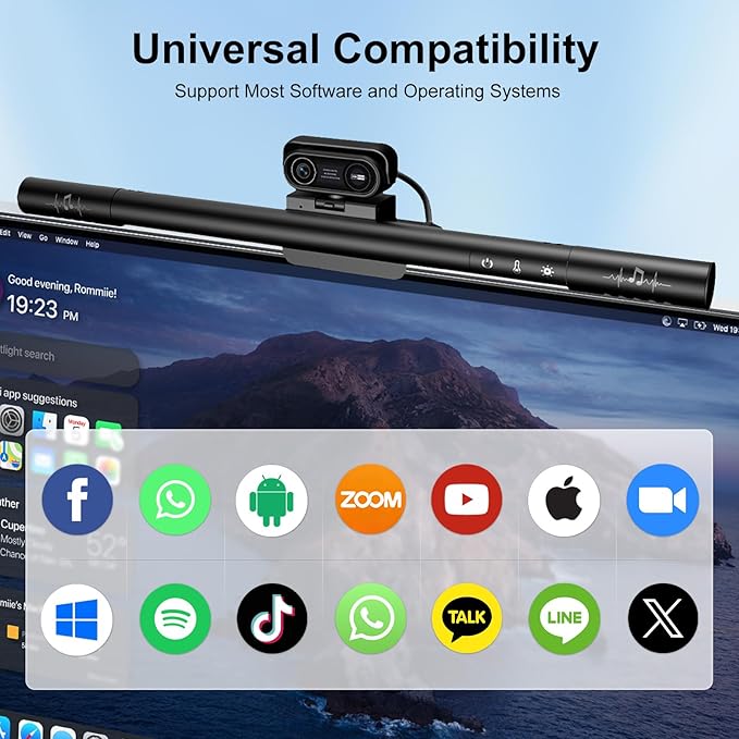 4K Webcam with Microphone and Speaker 4-in-1 Web Cam with Integrated Fill Light Bar Webcam for Pc Have Dual Speakers HDR Auto Light Correction Privacy Cover for Computer We bcam &amp Standing De