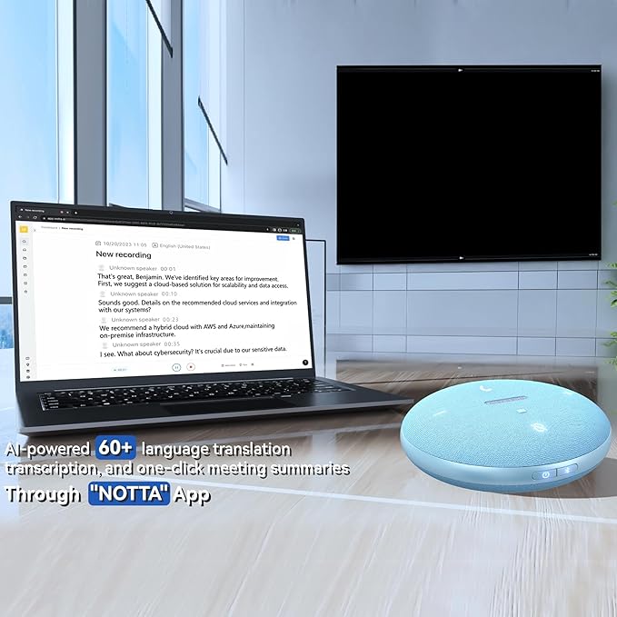 Bluetooth Conference Speakerphone M4 with AI Noise Reduction AI Summaries AI Transcription with 60-Language Support 13FT 360° Voice Pickup10-Hour Battery Life for Zoom and Teams Blue