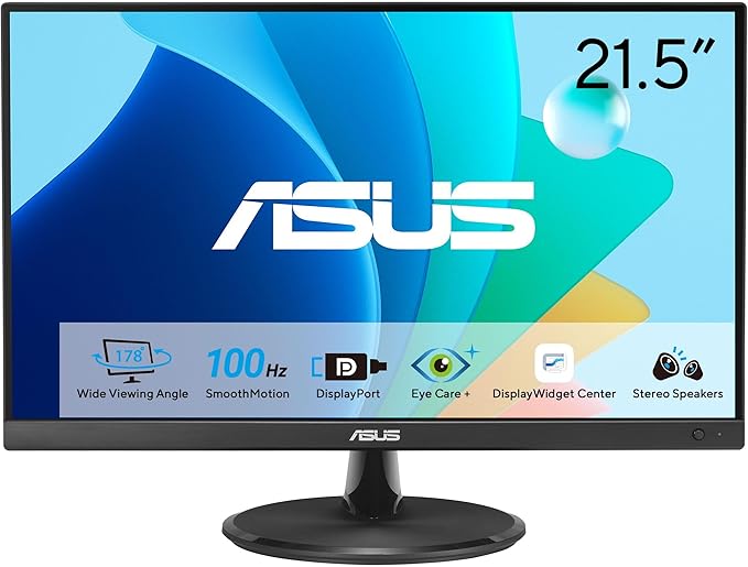 ASUS 22” Eye Care Monitor (VP229QF) – 100Hz IPS Full HD 99% sRGB Frameless Adaptive-Sync DisplayPort HDMI Low Blue Light Flicker Free Wall Mountable 3 yr Warranty