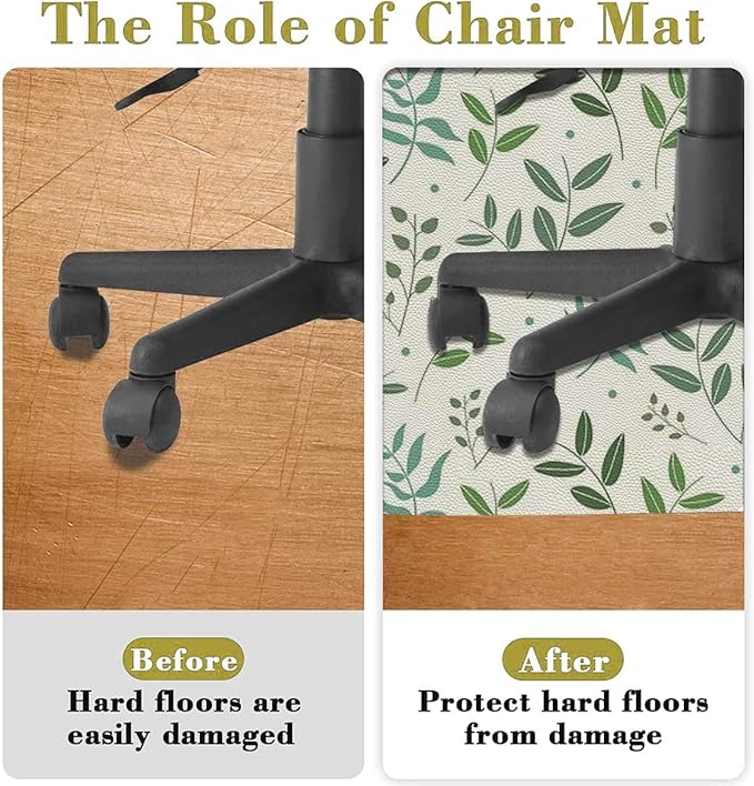 Olive Avocado Green Leather Office Gaming Rolling Floor Mat Green Leaf Watercolor Style Multi-Purpose Computer Desk Chair Mat for Gaming Large Anti-Slip Floor Protector for Home Office Diameter 55 in