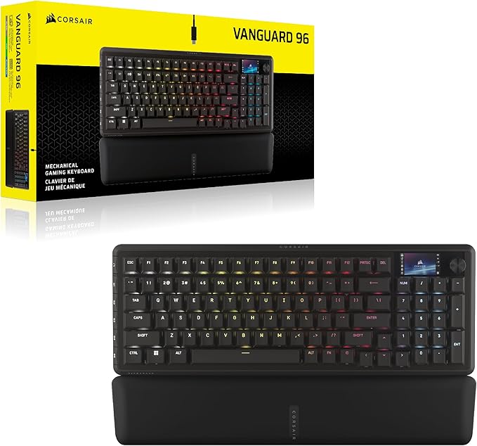 Corsair Vanguard 96 Wired Mechanical Gaming Keyboard – 96% Layout MLX Fusion Tactile Switches 8000Hz Polling LCD Display Virtual Stream Deck G-Keys SOCD Flashtap QWERTY US – Black