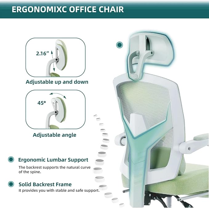 Ergonomic Reclining High Back Mesh Living Room Rocking Gaming Chair Computer Desk Swivel Rolling Lumbar Support Pillow (Black)