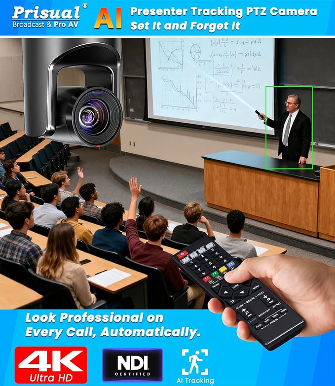 4K NDI PTZ Camera Advanced PTZ Auto Tracking 20X HDMI/USB3.0 PTZ Camera 1/1.8”4K UHD 30P with Built-in Tally Light for Church Conference Events PoE PT20X-4K-N