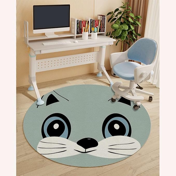 White Black PU Leather Office Chair Mat for Hardwood Floor Face Portrait Monochromic Art Under Desk Low-Pile Office Rug Large Anti-Slip Multi-Purpose Animal Diameter 55 in