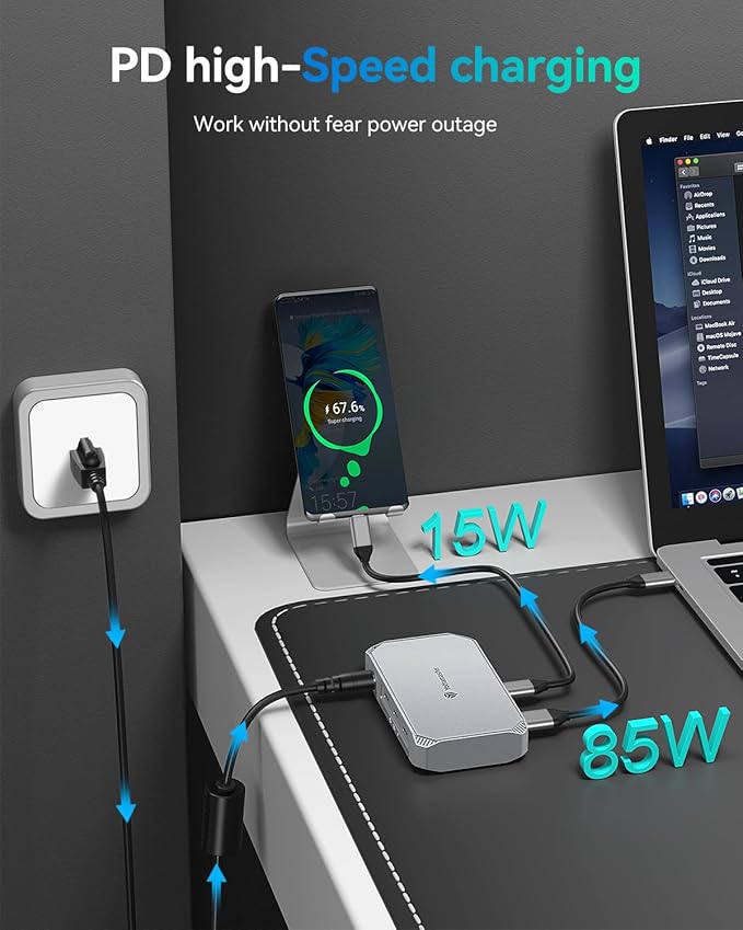 Yottamaster 40Gbps USB4 Dock Aluminum 5-in-1 USB C USB4 Hub with Triple Display 85W PD Charging for MacBook Dual Monitor Single 8K or Dual 4K@60Hz Compatible with USB4 Thunderbolt 4/3 [YUB4]