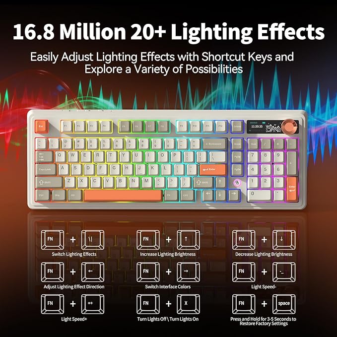 Ajazz AK980 V2 Wireless Mechanical Gaming KeyboardTri-Mode BT5.0/2.4GHz/USB-C 10000mAh Battery Hot Swappable RGB Backlit Computer Gaming Keyboards for PC/Tablet/PS/Xbox